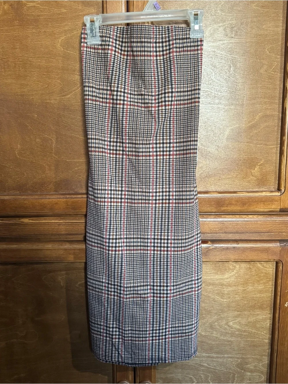 Tailored Plaid Pencil Dress in Brown and Red